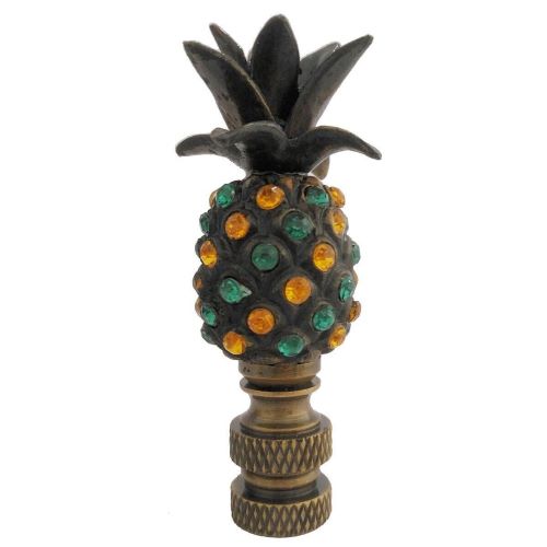 PINEAPPLE LAMP SHADE FINIAL ~ ANT BR (FINIAL THREAD)- GREEN AND AMBER BEADS