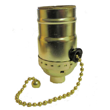 BRASS-PLATED 3-WAY PULL CHAIN SOCKET, Texas Lamp Parts